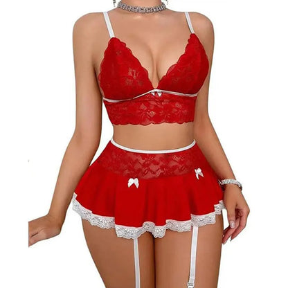 Hot Cosplay Uniform Open Bra Fantasy Miniskirt Nightwear Garter Bra Sets Sexy Costumes Women's Outfit Lingеrie Set