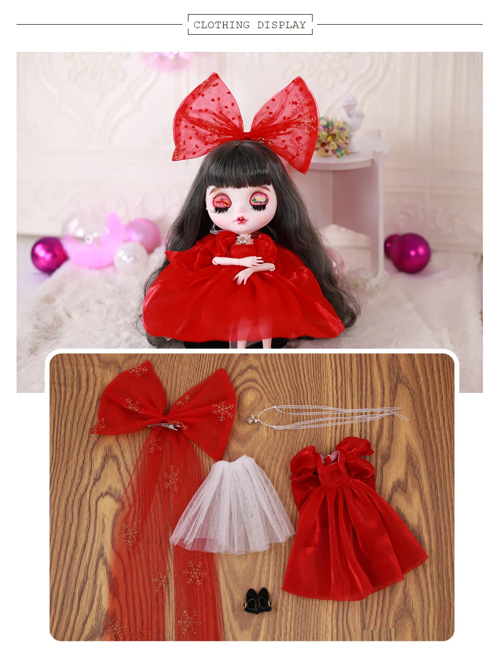ICY DBS Blyth doll 1/6 bjd bow hair clip dress wedding dress set girls toys sd