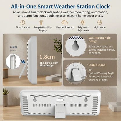 Smart Weather Clock Indoor Temp  Humidity Desk Wall Mountable Digital Alarm Clock Calendar Week Display Home Decor Gift Tuya