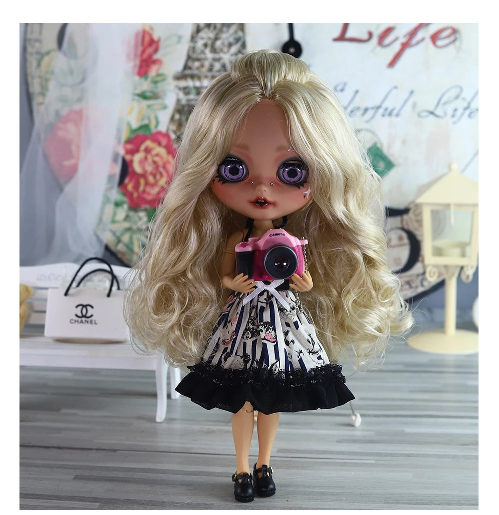 ICY DBS Blyth 1/6 Doll Hand Painted Set Tan Skin Long Eyelash Sleeping Doll Set SD