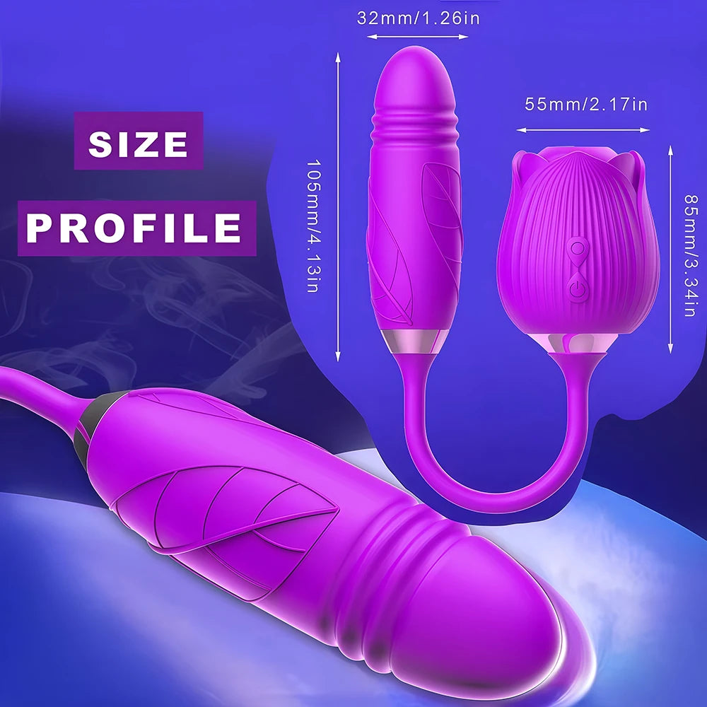 2 IN 1 Thrusting Vibrator for Women Clit Stimulator Telescopic Sucking Oral Biting Female Rose Sex Toy Clit Sucker Adults Good