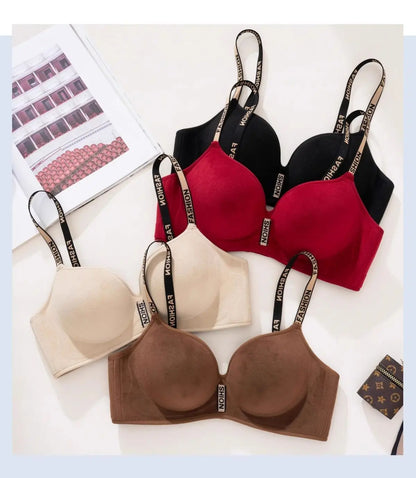 New Red Smooth Push Up Bra for Small Chest, Thickened Seamless Lift, Wireless T-Shirt Bra for A/B Cup
