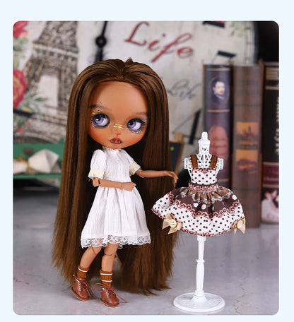 ICY DBS Blyth 1/6 Doll Hand drawn Set Black Skin Long Eyelash Sleeping Eye Special Eye