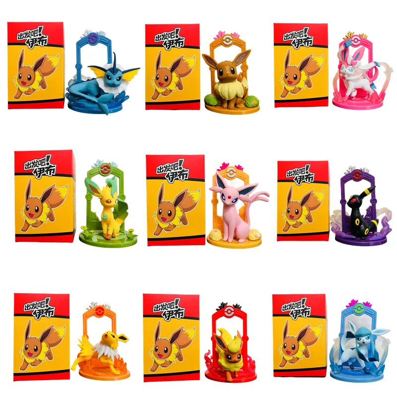 9pcs/Set Pokemon Eeveelution Figure Set Eevee Sylveon Espeon Glaceon Leafeon Box Anime Figure Toy Children's Birthday Gift