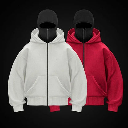 Men and women Balaclava Y2K Gothic Harajuku winter Warm new item double hooded sweatshirt men's hooded mask zipper sports Jacket