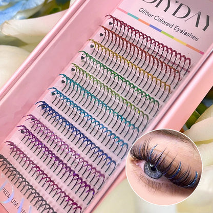 DIYDAY Mixed Glitter Colored Eyelashes Individual Premade Russian Volume Fans Glitter Lashes Extension Wholesale for Makeup