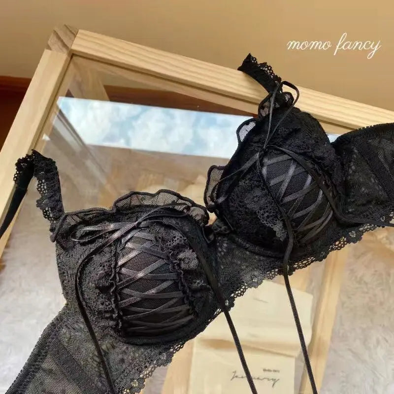Lolita Prom Solid Color Sweet Bra Sexy Lace Bra Adjustable Gathering Anti-Expansion Bra Sweet Temperament Court Bra