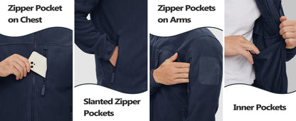 TACVASEN Full Zip Up Green Fleece Jacket Thermal Warm Work Coats Mens Zipper Pockets Jacket Hiking Training Outwear Windbreaker