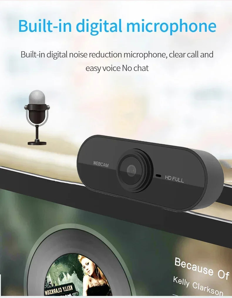 USB Webcam with Microphone for Laptop Desktop, 360° Rotatable Plug-and-Play Camera for Video Calls & Conferences