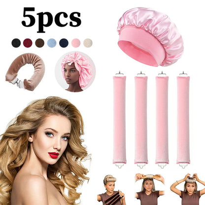 5pcs Heatless Curling Iron Headband With Sleep Cap Soft Curling Iron Sleeping Curler Styling Tool