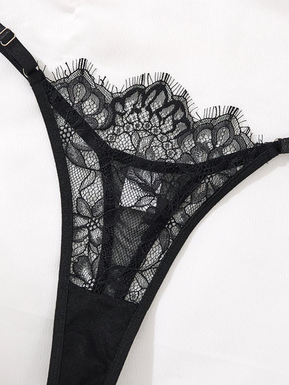 Women's Black Floral Lace Bra & Brief Set