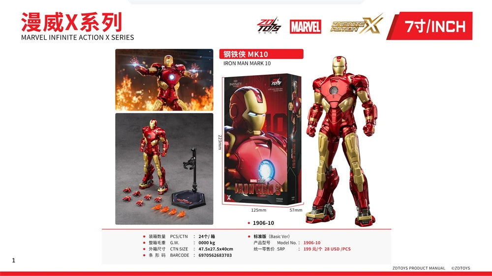 Marvel ZD Toys Iron Man Figure MK3 MK4 MK85 MK42 MK18 MK19 Spider-Man PS4 Iron Spider Action Figure Collections Gift