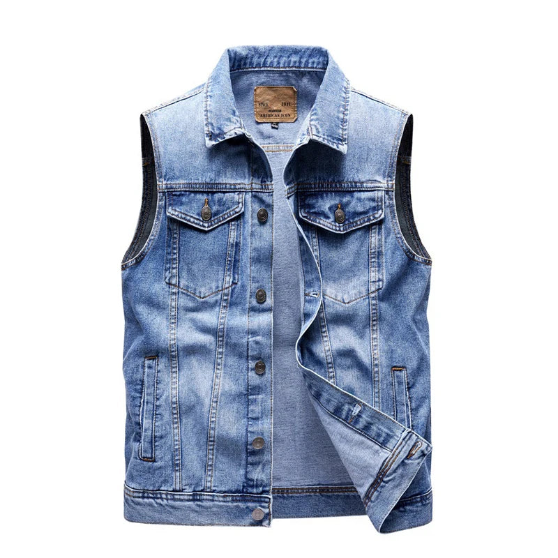 Spring Summer Men's Denim Vests Fashion Turn-Down Collar Cotton Jean Sleeveless Jackets Man Retro Streetwear Party Waistcoats