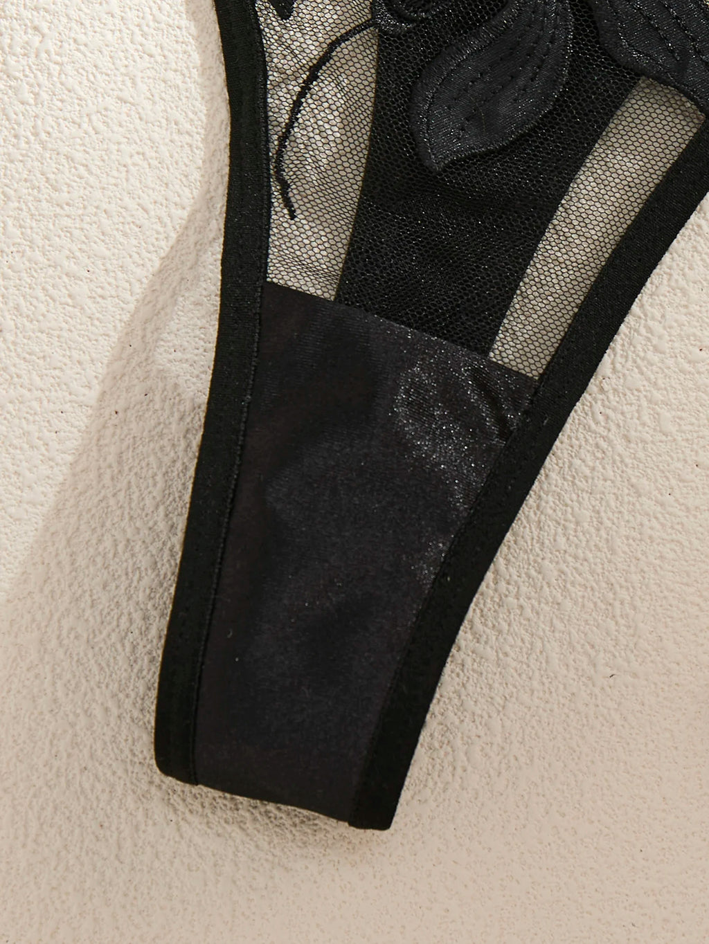 Black Floral Embroidered Satin Bra & Thong Set