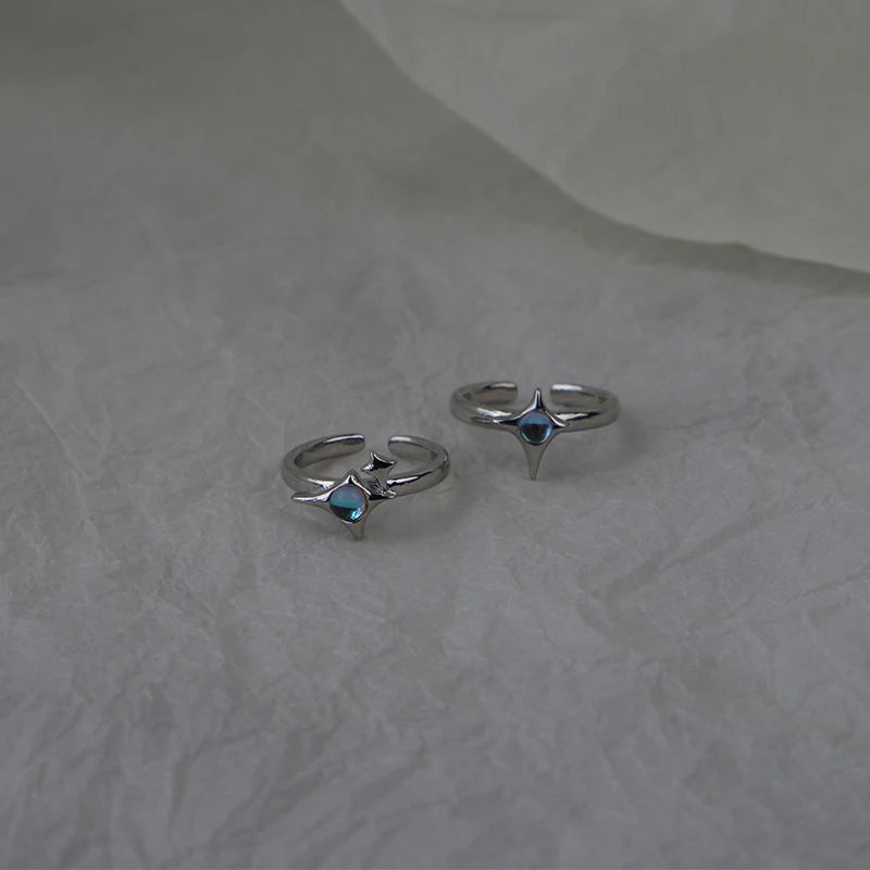 Irregular Cross Star Opal Rings Y2K Natural Stone Star Ring for Women Men Couple Rings Moonstone Zircon Ring Unisex Jewelry 2024