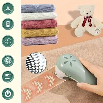 Green Fabric Shaver, Lint Remover For Clothes, Effectively And Quickly Remove Pills, Sweater Shaver With Stainless Steel 3-Leaf Blades And Lock Protection.( Two Blades&One Brush