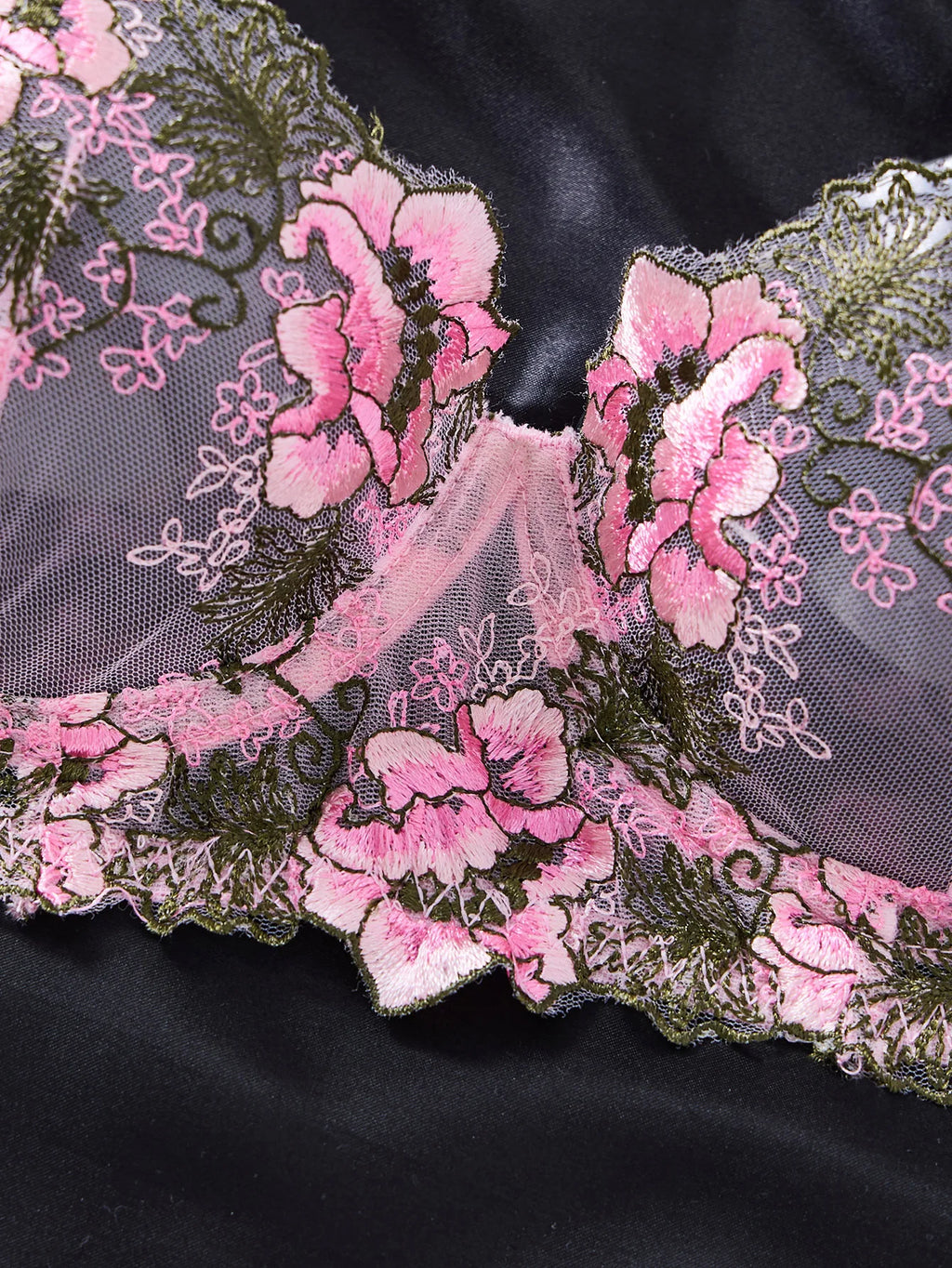 Pink Floral Embroidered Lace Bra & Thong Set