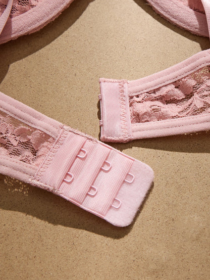 Women's Pink Lace Mesh Bra & Panty Set