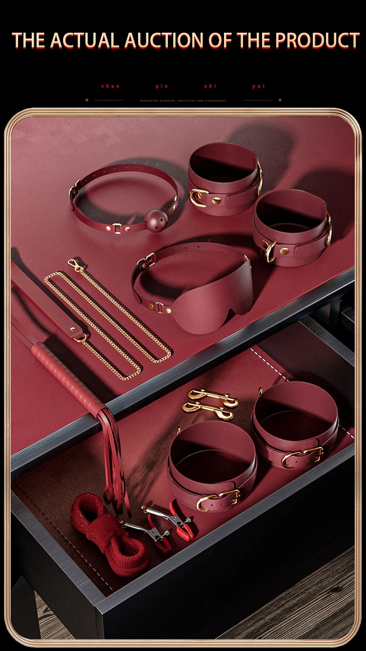 JIUUY Adult SM Sex Products Kits Bondage Gear Collar Butt Oral Erotic Bundle Blindfold Whip Sex BDSM Sex Game for Couples