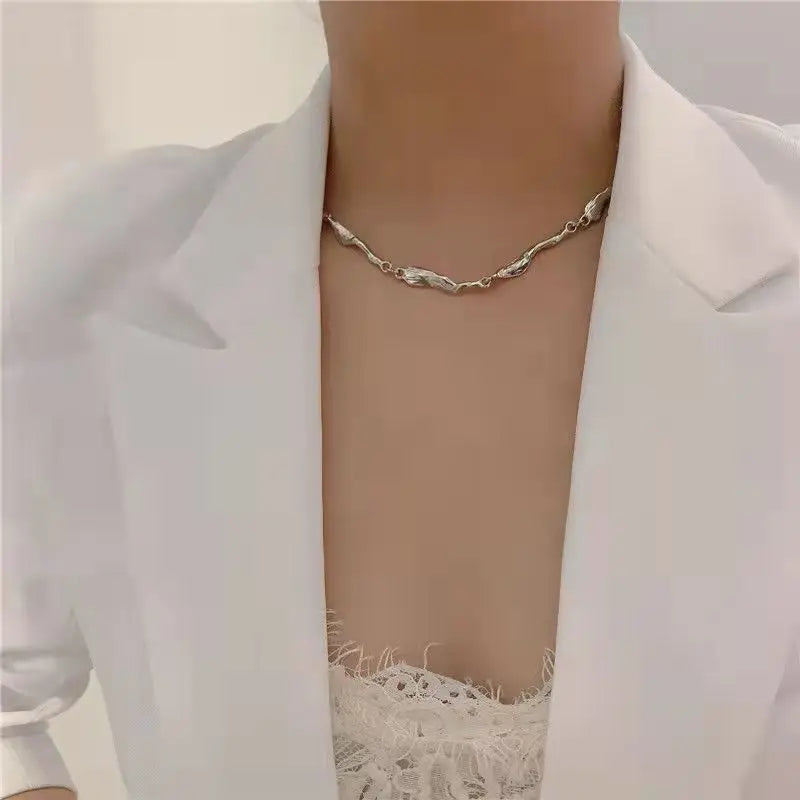 Korean Kpop Irregular Zircon Chain Necklace For Women Punk Grunge Geometric Short Choker Clavicle Chain Necklaces Egirl Jewelry