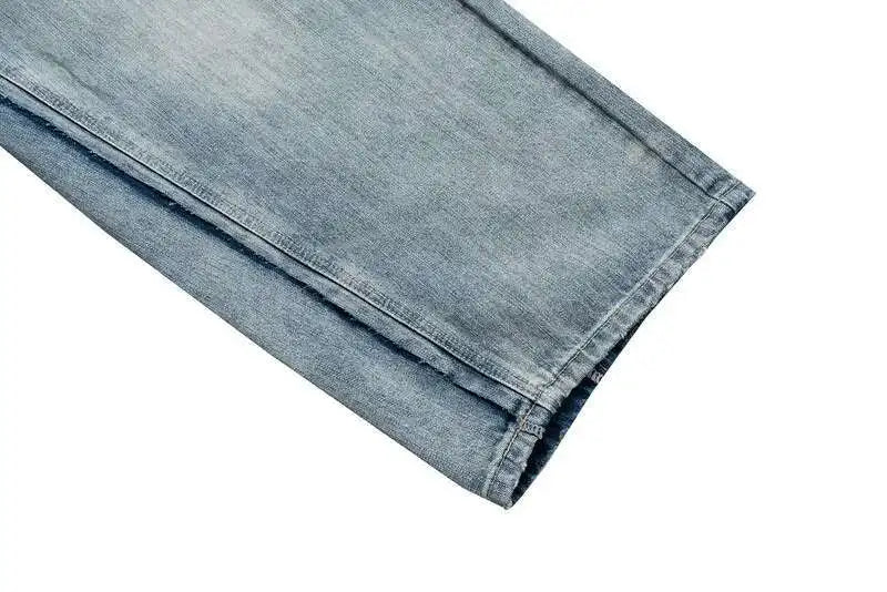 PFNW Niche Colorblock Patchwork Wide Leg Blue Jeans Men's Spring 2025 New Straight Double Waist Design Denim Trousers 28W6048