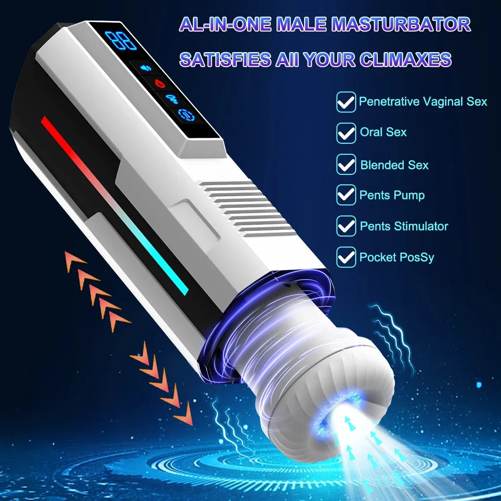 Automatic Telescopic Penis Train for Men Male Masturbator Cup Sex Machine Sucking Vibrating Heating Vagina Adult Sex Toy