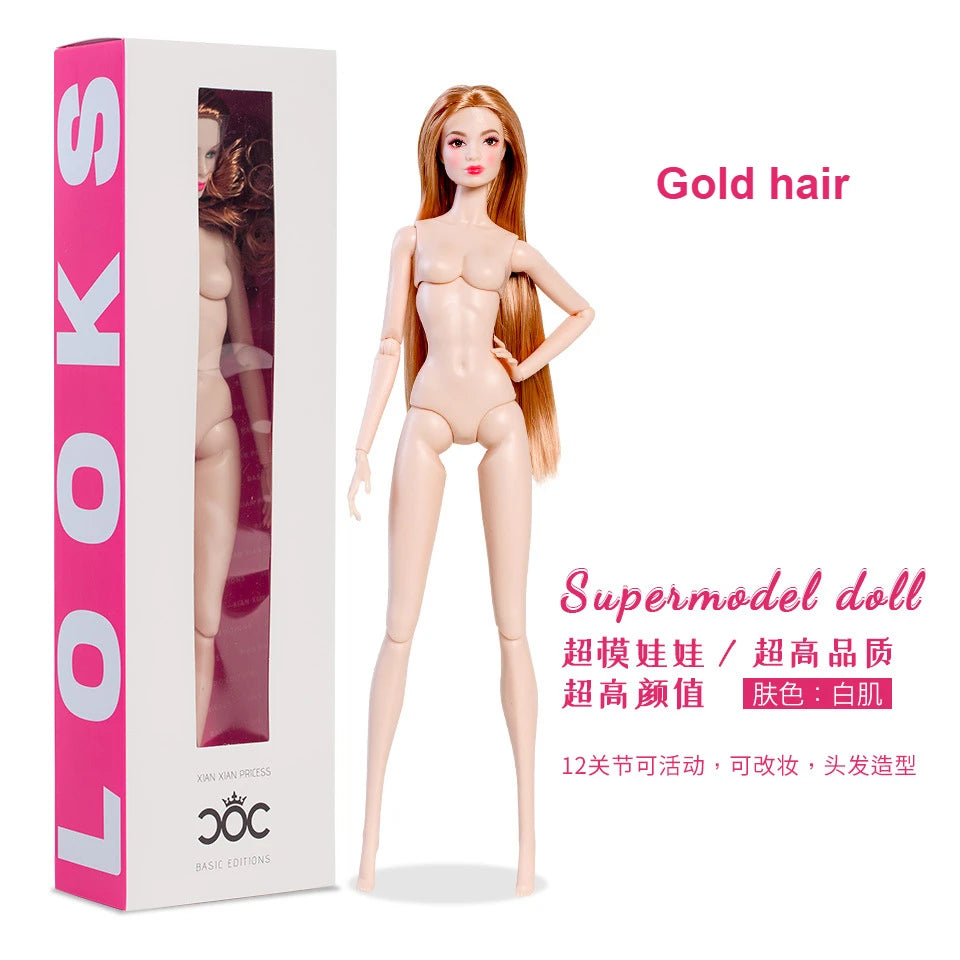 Xianxian new Supermodel doll  / 32cm nude naked doll with normal skin blond hair / 12 joint movable body + head / 1/6 doll toy