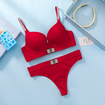 Victoria Secret Very Sexy Logo Shine Strap Push Up Bra Shine Script Thong Panty Women Lace Lingerie Set Hot Trending