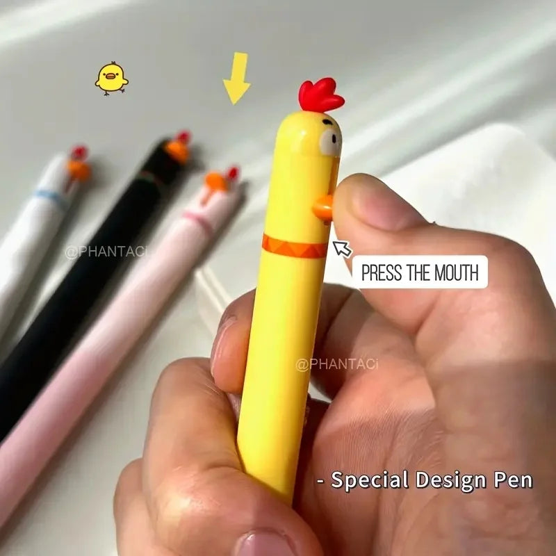 4/8pcs Duck And Chick Gel Pen Creative Duck Rotate Gel Pen Chick Press Gel Pen Black Writing Pen Office Supplies Small Gift