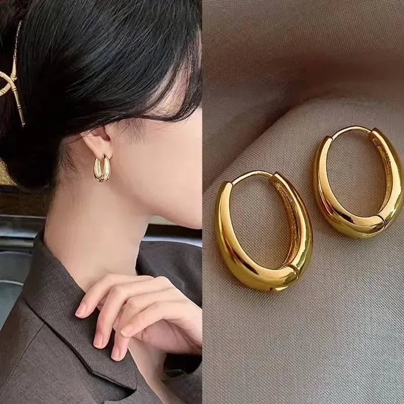 HOT Vintage Smooth Metal Hoop Earrings For Woman Girl Elegent Luxury New Korean Jewelry Temperament Girl's Daily Wear earrings