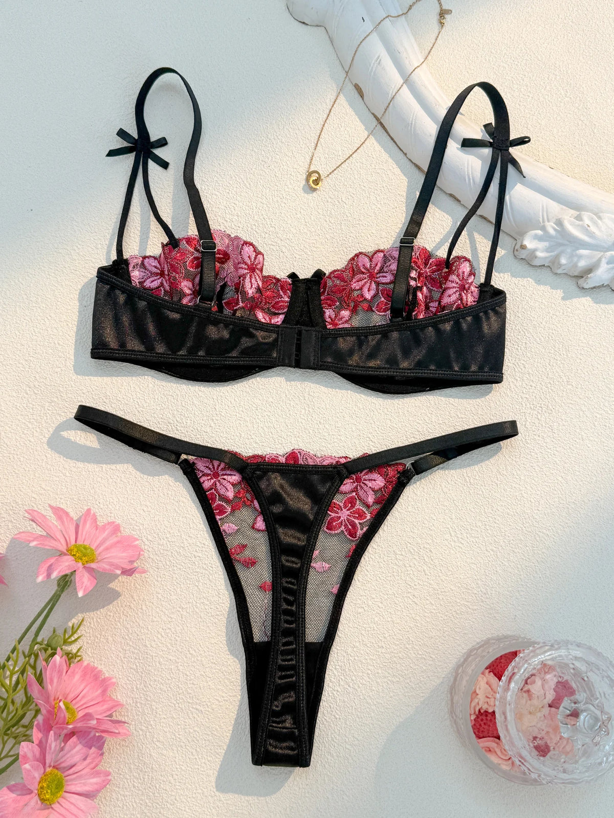 Women's Embroidered Lace Bra & Panty Set