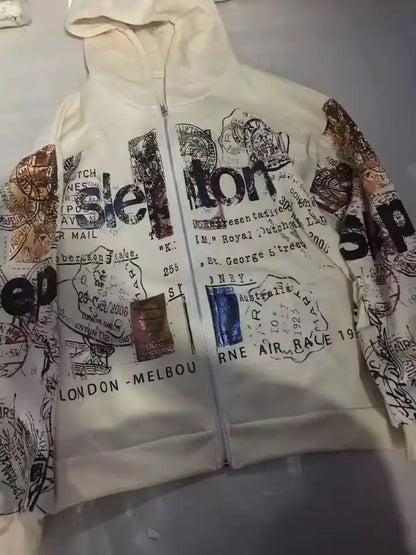 Retro Y2K Graphic Zip-Up Hoodie
