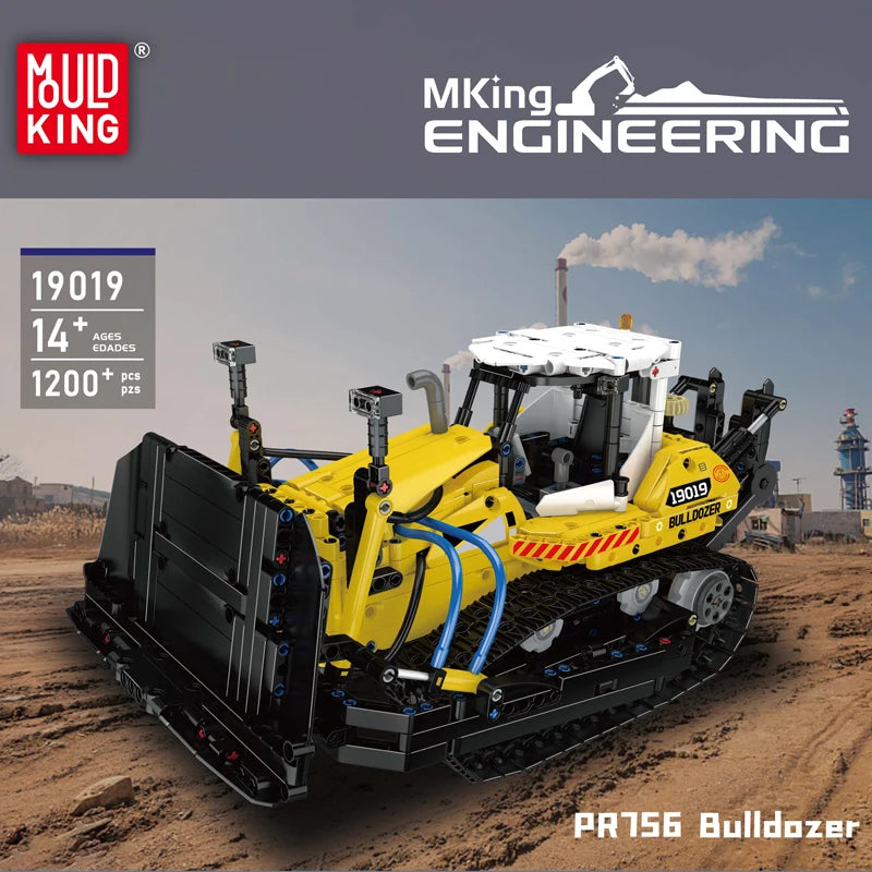 Mould King Technik Bulldozer Construction Kit, 19019 PR756 Bulldozer Model with Pneumatics, Toy Bulldozer