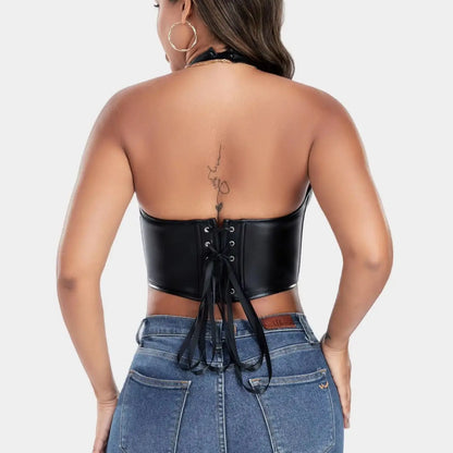 Women's PU Leather Corset-Style Vest Top