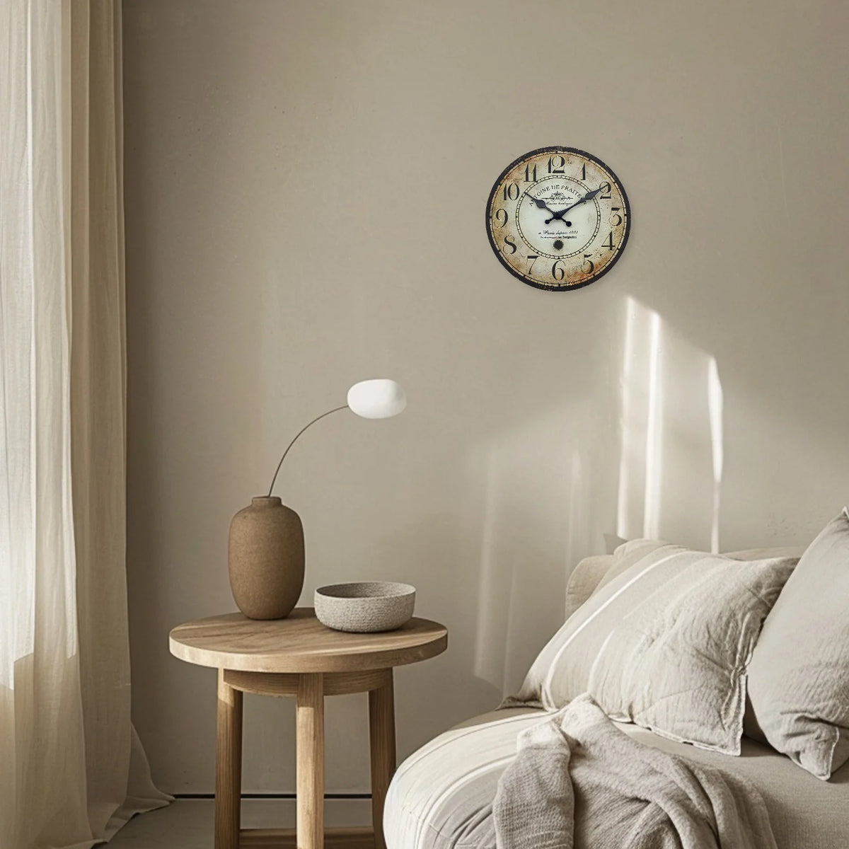 Retro“ Antoine De Praiteon a Paris Dehuis1801” Pattern Wooden Wall Clock Living Room Bedroom Kitchen Home Decoration Wall Clock Silent Quartz Clock Holiday Gift 10 Inches 12 Inches 14 Inches 16inch (Without Battery)