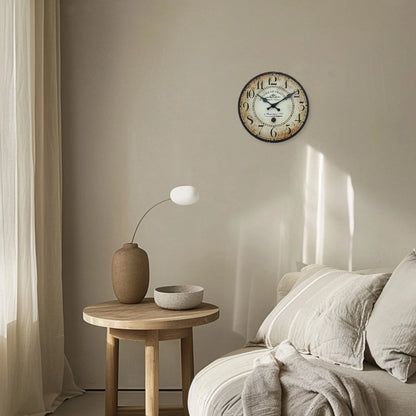 Retro“ Antoine De Praiteon a Paris Dehuis1801” Pattern Wooden Wall Clock Living Room Bedroom Kitchen Home Decoration Wall Clock Silent Quartz Clock Holiday Gift 10 Inches 12 Inches 14 Inches 16inch (Without Battery)