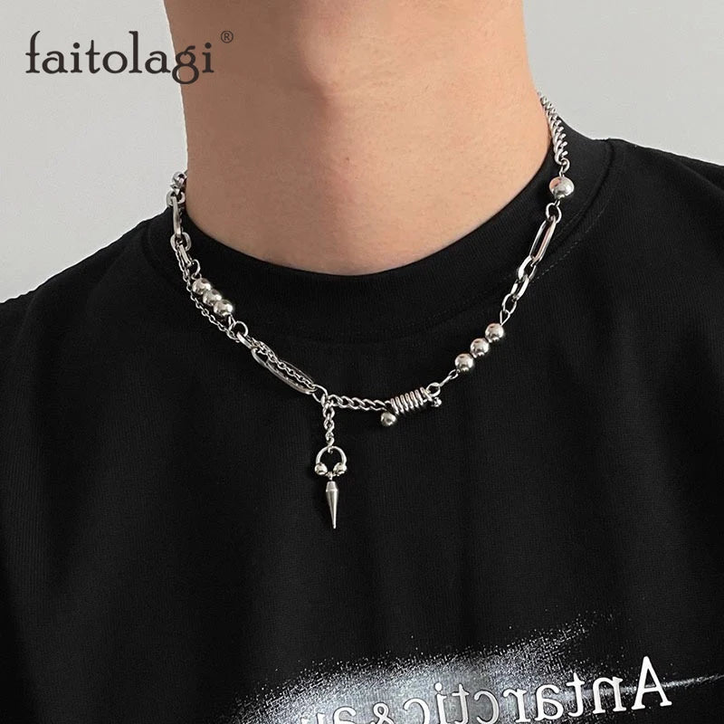 Punk Irregular Pearl Beaded Necklace for Men Women Kpop Imitated Pearl Choker Chain Necklace Pendant Unisex Collar