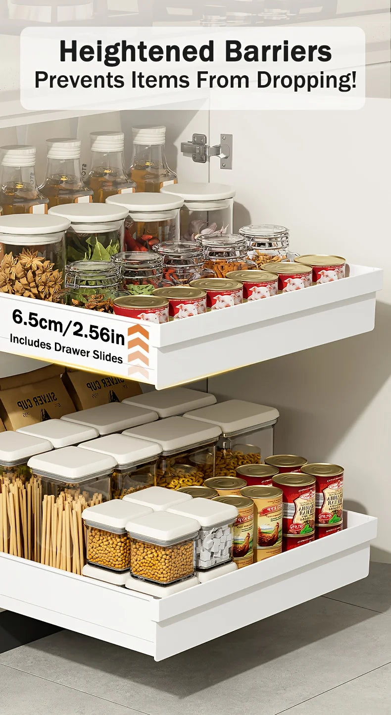 No-Drill Magic Tray Heavy-duty slide-out organizer for cabinets/sinks. Easy install, huge space saver! Perfect for tiny homes