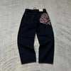 Vintage Low Waist Hip Hop Cherry Blossom Embroidered Jeans  Wide Leg Trousers Y2K Clothes Mens Womes Embroidered Baggy Jeans