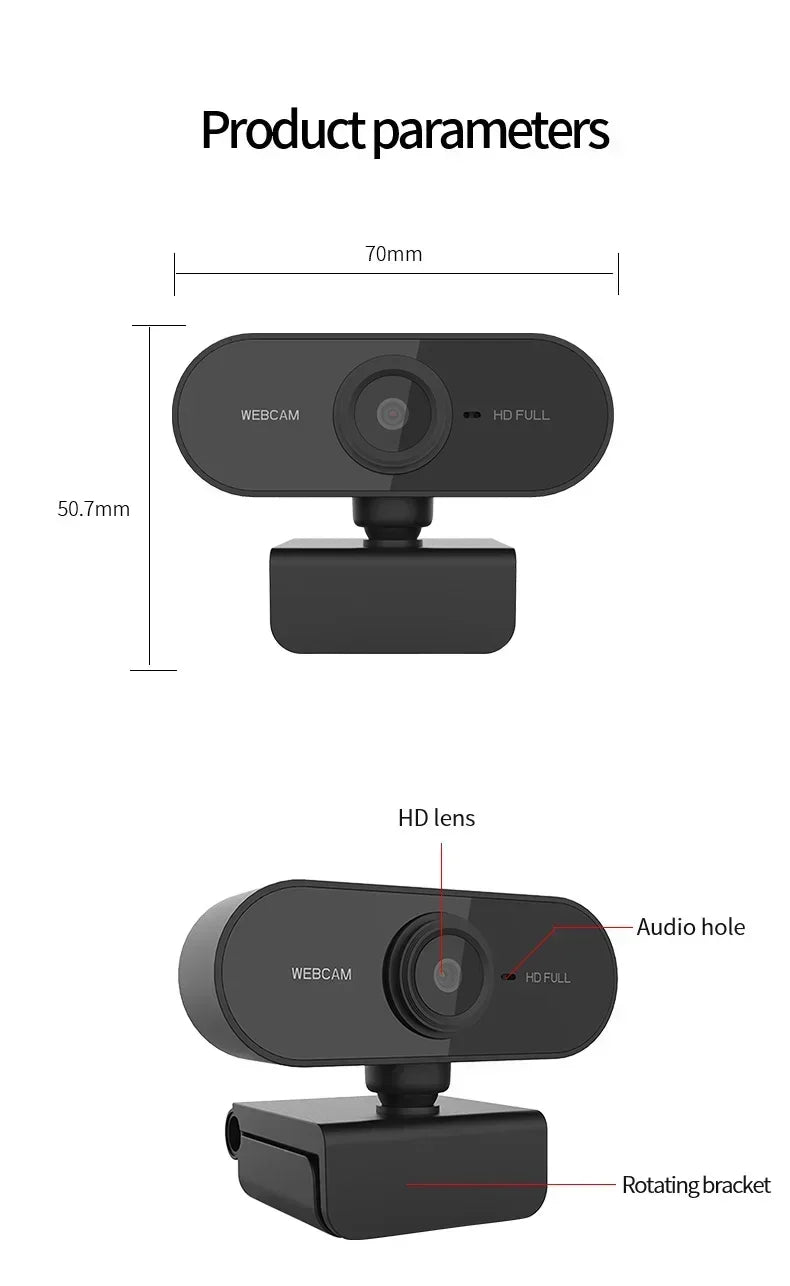 USB Webcam with Microphone for Laptop Desktop, 360° Rotatable Plug-and-Play Camera for Video Calls & Conferences