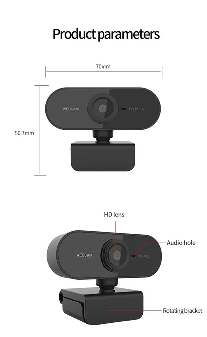 USB Webcam with Microphone for Laptop Desktop, 360° Rotatable Plug-and-Play Camera for Video Calls & Conferences