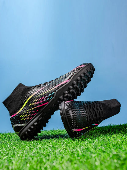 Professional Training TF Soccer Shoes for Men Women Kids PU+Fabric Breathable Wear-Resistant Rubber Sole