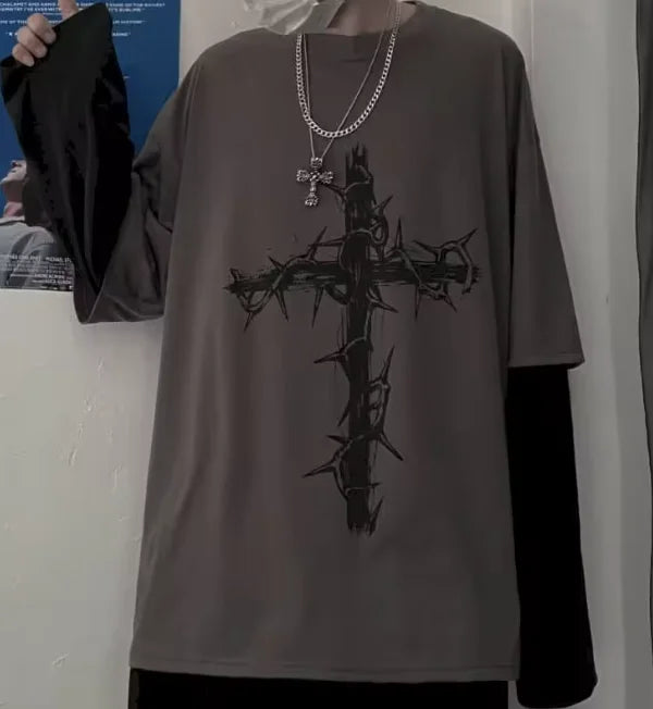 Men's Gothic Print Long-Sleeve T-Shirt