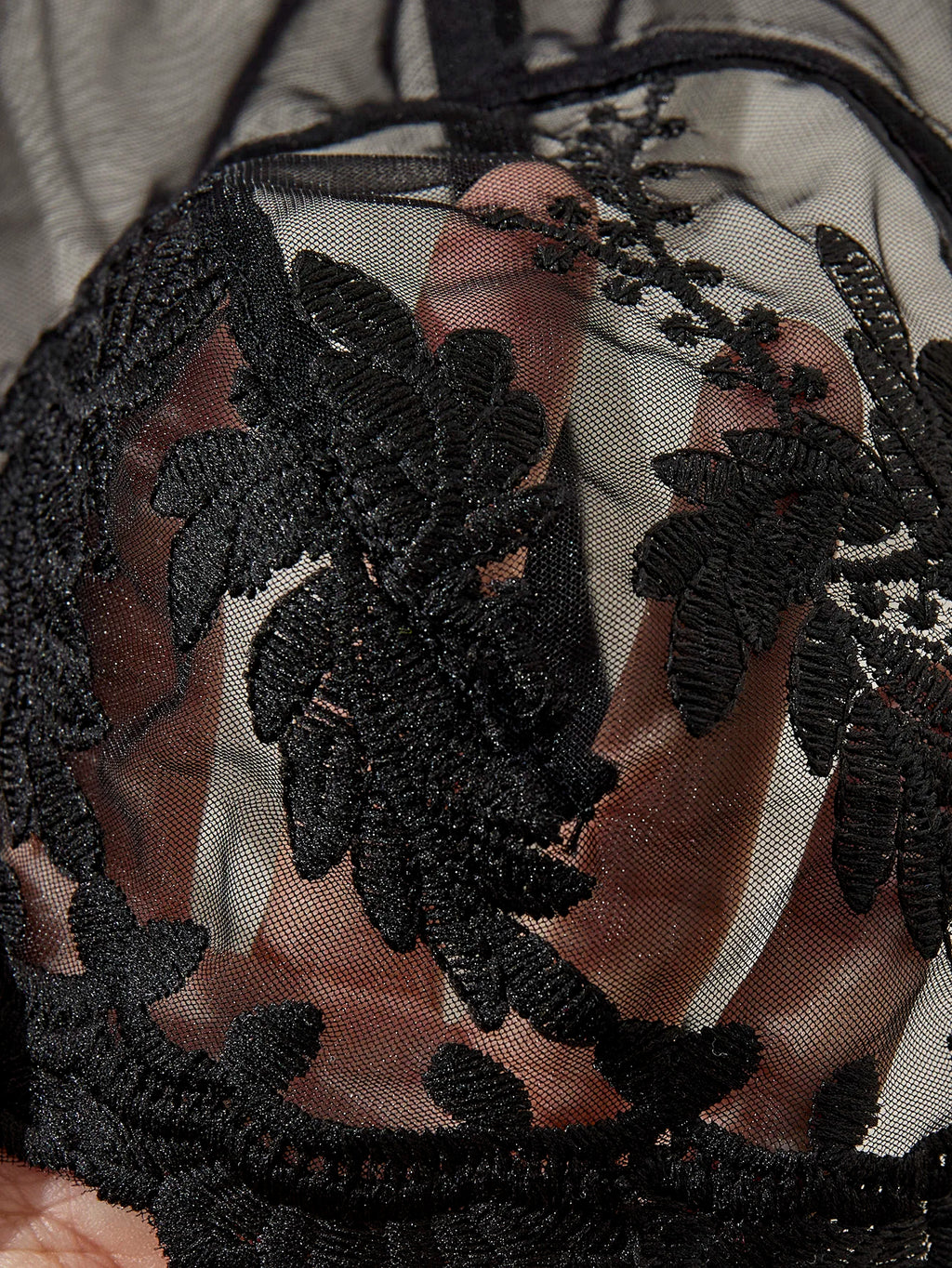 Black Floral Embroidered Nightgown Set