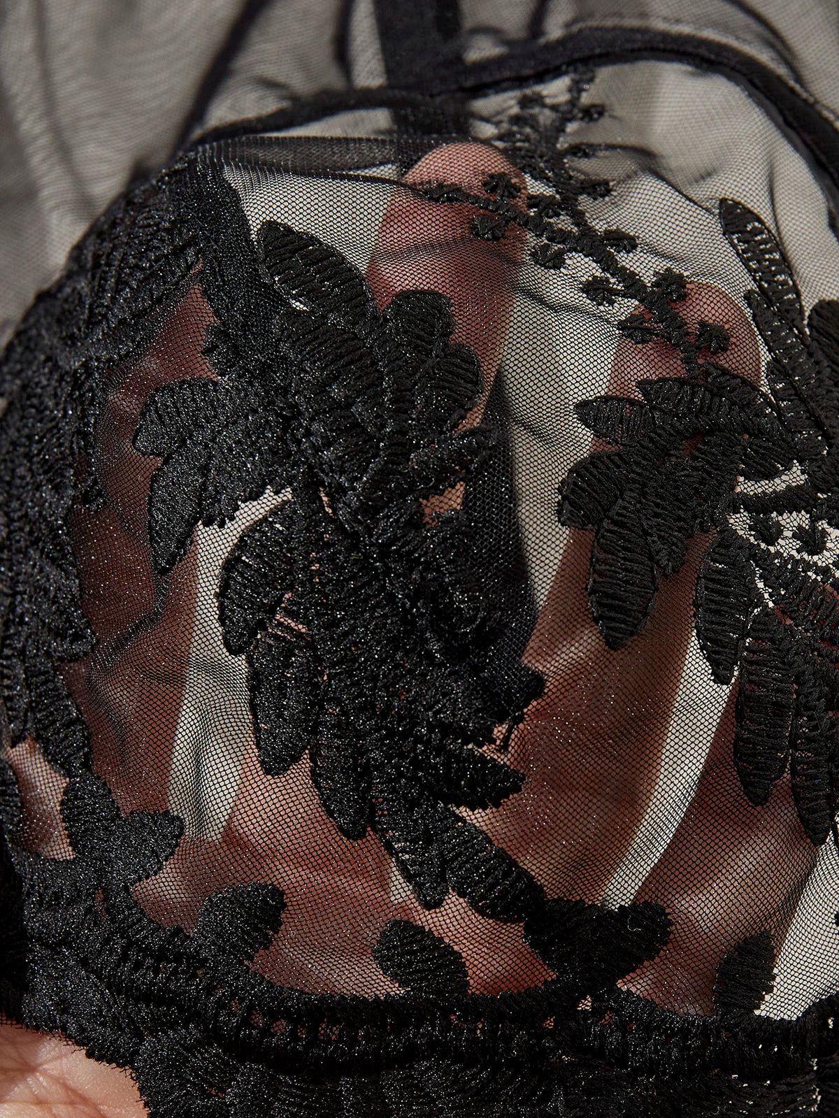 Black Floral Embroidered Nightgown Set