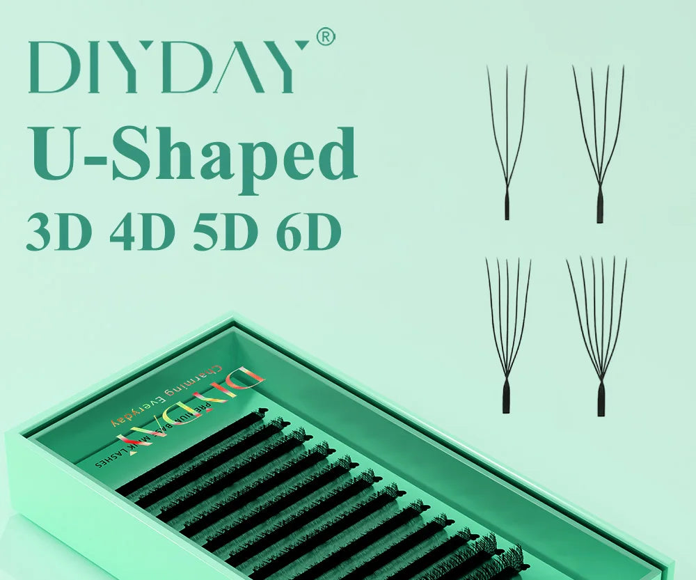 DIYDAY U-shaped 3D 4D 5D 6D Eyelash Extension New Style U Shape W Bloom Lashes Premade Fans Lightweight Fluffy Mink Faux Eyelash