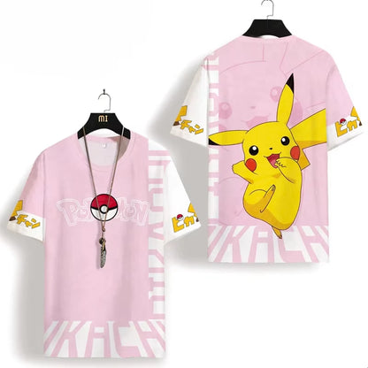 Hot Sale Bandai 2026 Anime Summer Pikachu Cartoon Printed Quick Drying Breathable Comfortable Parent Child Short Sleeve T-shirt