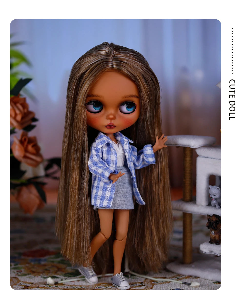 ICY DBS Bryce 1/6 Hand-Painted Doll Set Doll with Black skin, Long Lashes, and Sunspots SD Version