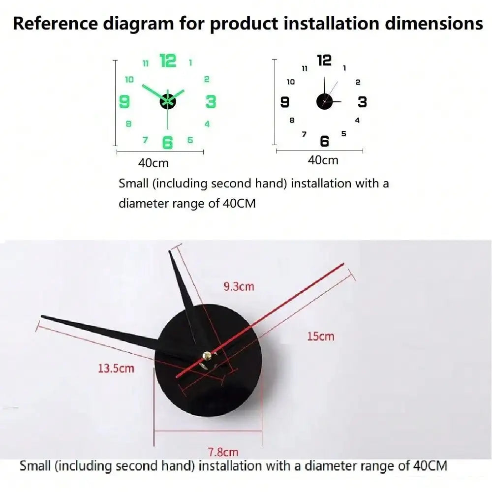 Glow-In-The-Dark DIY Wall Clock Creative Design Mirror Surface Wall Decor Sticker Clock, Minimalist Decorative Clock, Silent Wall Sticker Clock, Living Room Bedroom Wall Sticker Creative Clock (Glow-In-The-Dark Model Only Glo