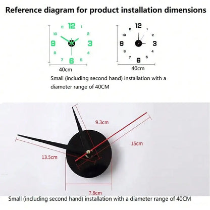 Glow-In-The-Dark DIY Wall Clock Creative Design Mirror Surface Wall Decor Sticker Clock, Minimalist Decorative Clock, Silent Wall Sticker Clock, Living Room Bedroom Wall Sticker Creative Clock (Glow-In-The-Dark Model Only Glo